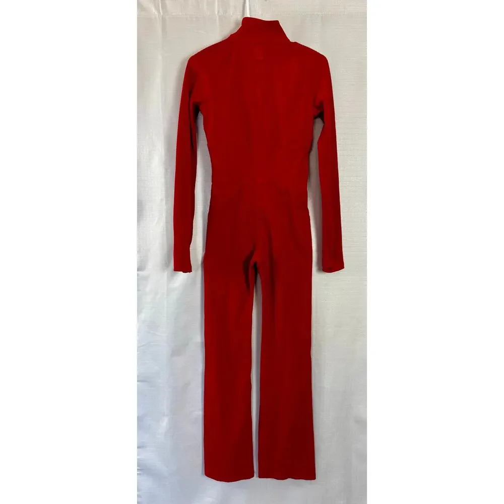Athleta Alicia Keys Red Ribbed Jumpsuit Zip Front One Piece S - Picture 5 of 5
